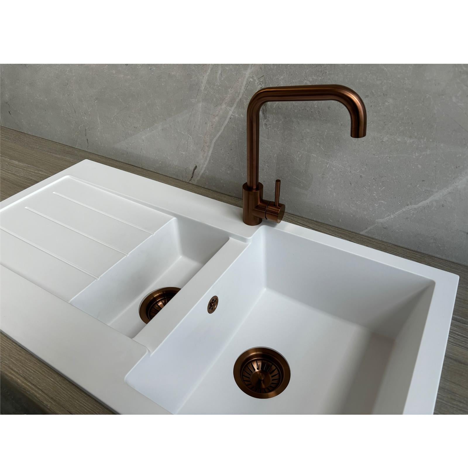 Liquida ELL15WH 1.5 Bowl Comite Reversible Inset White Kitchen Sink With Wastes